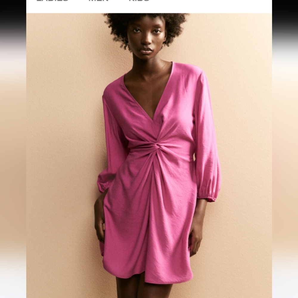 H&M Pink Gathered V-Neck Maxi Dress
